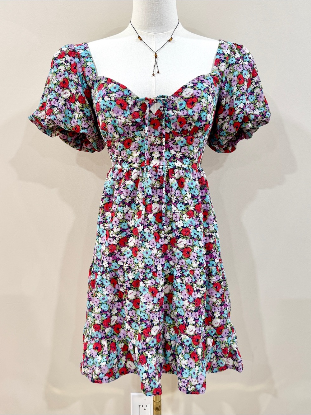 Puff Sleeve Floral Babydoll Dress Size M Cottagecore Summer Coquette